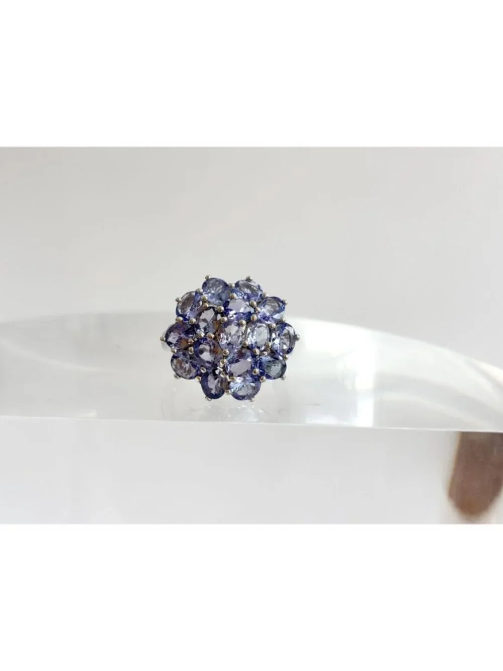Tanzanite Gemstone Cluster Blooming Floral Sterling Silver 925 Vintage Ring sz 8